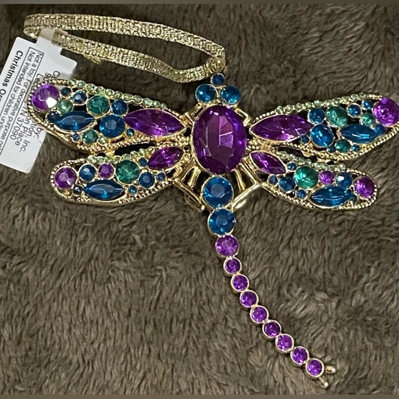 NWT dragonfly ornament  - purple & teal piece on gold tone use as an ornament - Picture 5 of 6